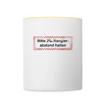Bitte Rangierabstand einhalten: 2 Promille! Schild - Tasse zweifarbig - Weiß/Gelb - Vorne