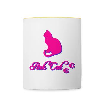 Pink cat, Tier tatzen, silhouetten - Tasse zweifarbig - Weiß/Gelb - Vorne