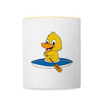 ENTE - KÜKEN - KAJAK - KANU - TIER - KIND - BABY - Tasse zweifarbig - Weiß/Gelb - Vorne