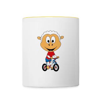 FAHRRAD - RAD - SCHAF - TIER - SPORT - KIND - BABY - Tasse zweifarbig - Weiß/Gelb - Vorne