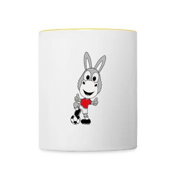 FUßBALL - SPORT - ESEL - TIER - TIERISCH - KIND - Tasse zweifarbig - Weiß/Gelb - Vorne