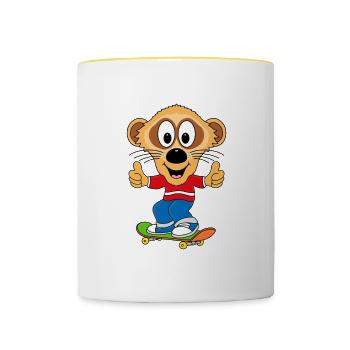 SKATEBOARD - ERDMÄNNCHEN - SPORT - KIND - BABY - Tasse zweifarbig - Weiß/Gelb - Vorne