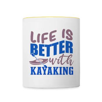 Life With Kayaking Canoe Water Sports Kayak - Contrasting Mug - white/yellow - Front