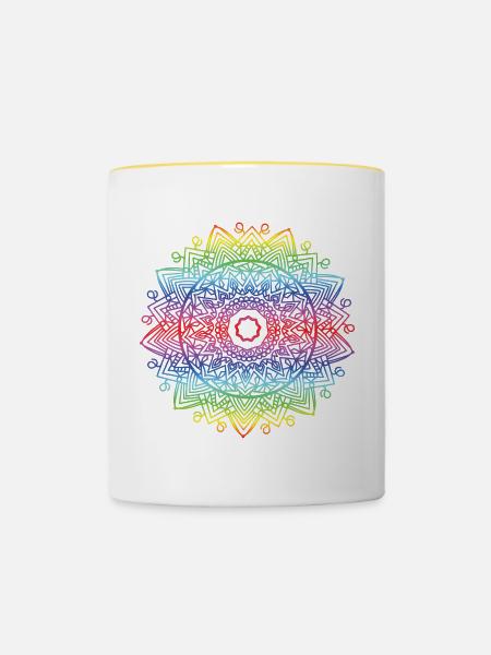 Mandala - Tasse zweifarbig - Weiß/Gelb