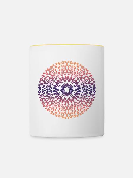 Mandala - Tasse zweifarbig - Weiß/Gelb