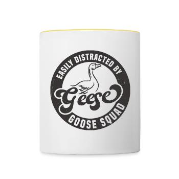Distracted by Geese Nature Birds Cute Goose - Contrasting Mug - white/yellow - Front