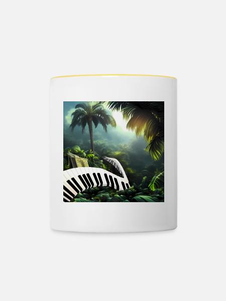 Klavier im Dschungel - Tasse zweifarbig - Weiß/Gelb