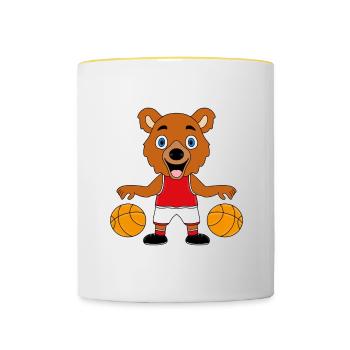 TEDDY - BÄR - TEDDYBÄR - BASKETBALL - SPORT - Tasse zweifarbig - Weiß/Gelb - Vorne