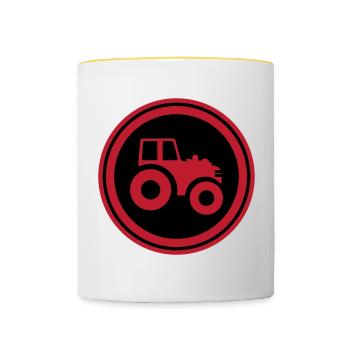 Traktor Symbol - Tasse zweifarbig - Weiß/Gelb - Vorne