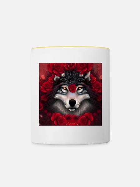 Wunderbarer Wolf mit Blumen. - Tasse zweifarbig - Weiß/Gelb