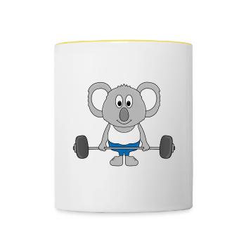 KOALA - FITNESS - SPORT - GEWICHTHEBEN - FIT - Tasse zweifarbig - Weiß/Gelb - Vorne