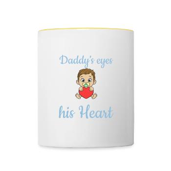 Jour de père heureux papa fils enfant conception - Mug contrasté - blanc/jaune - Devant