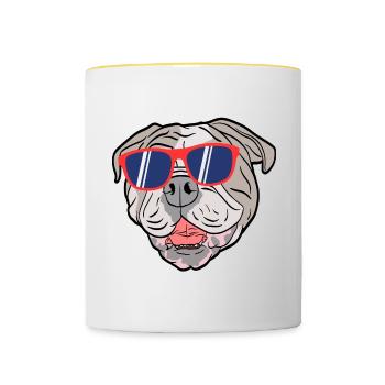 Lunettes de soleil mignon adorable chien pour les - Mug contrasté - blanc/jaune - Devant