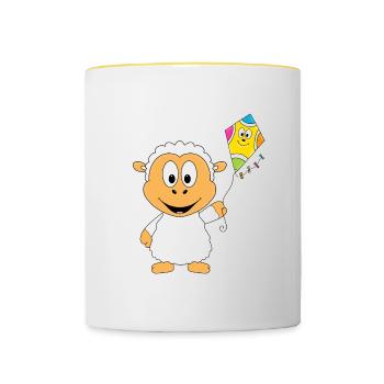 SCHAF - DRACHE - DRACHENSTEIGEN - TIER - KIND - Tasse zweifarbig - Weiß/Gelb - Vorne