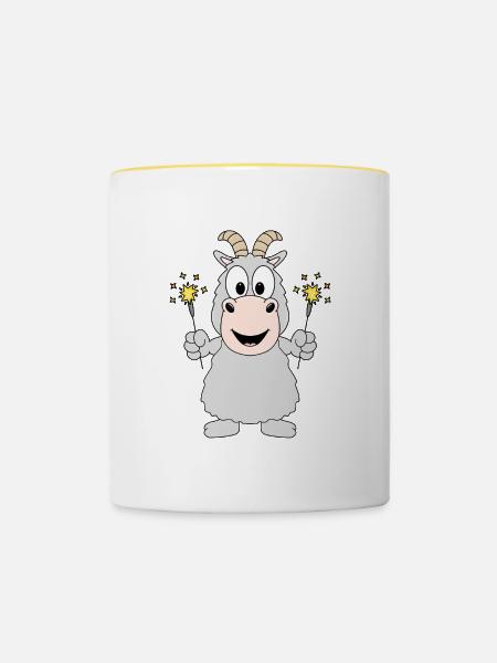 ZIEGE - WUNDERKERZEN - NEUJAHR - SILVESTER - Tasse zweifarbig - Weiß/Gelb