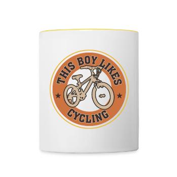 Junge mag Radfahren Fahrrad Sport Mobilität - Tasse zweifarbig - Weiß/Gelb - Vorne