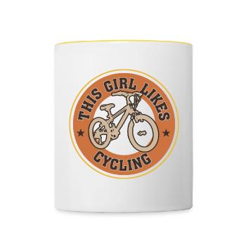 Une fille aime faire du vélo, du vélo, du sport, - Mug contrasté - blanc/jaune - Devant