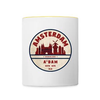 Emblème vintage Amsterdam Skyline - Mug contrasté - blanc/jaune - Devant