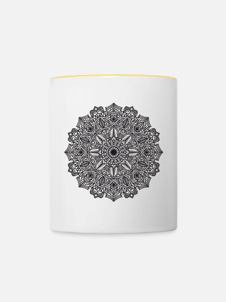 Mandala - Tasse zweifarbig - Weiß/Gelb