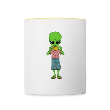 Alien Taco T-shirt Design Aliens UFO Object - Mug contrasté - blanc/jaune - Devant