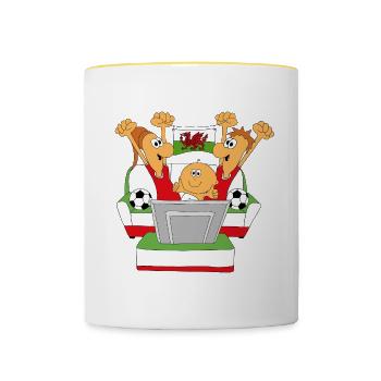 WALES - WM - WELTMEISTERSCHAFT - FUßBALL - Tasse zweifarbig - Weiß/Gelb - Vorne