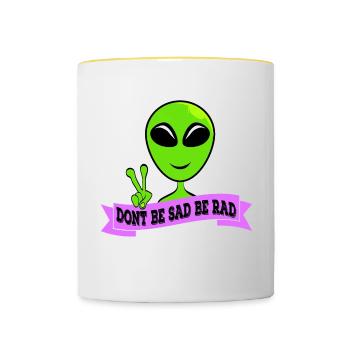 Ne soyez pas triste signe de paix Design T-shirt - Mug contrasté - blanc/jaune - Devant