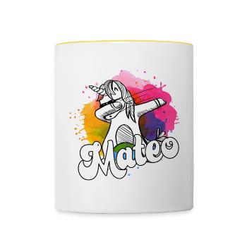 MATEO - Beautiful Boy Name with Cool Unicorn - Contrasting Mug - white/yellow - Front