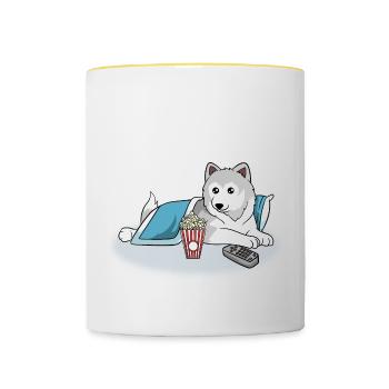 Dog Paws Husky Popcorn Series Collection Just an - Mug contrasté - blanc/jaune - Devant