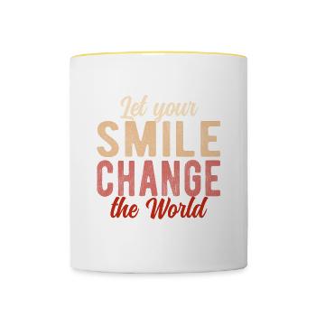 Let your smile change the world farbiges Design - Tasse zweifarbig - Weiß/Gelb - Vorne