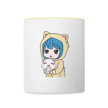 Anime Cat Lover Shirt For Kawaii Fans T-shirt - Contrasting Mug - white/yellow - Front