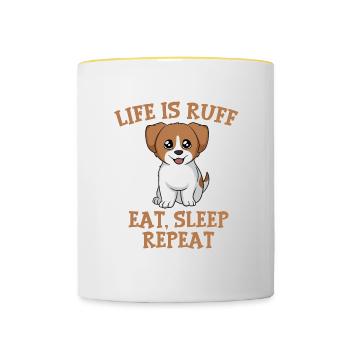 Animal Dog Design For Paw Owners Life Is Ruff Eat - Contrasting Mug - white/yellow - Front