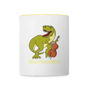 Musikalisches T-Shirt für Musiker "Cellosaurus" - Tasse zweifarbig - Weiß/Gelb - Vorne
