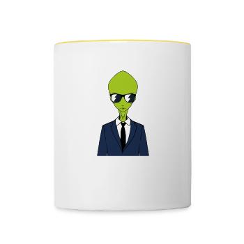 Drumming Shirt For Drummers "Drum & Bass Aliens" - Mug contrasté - blanc/jaune - Devant