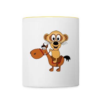 PFERD - REITEN - ERDMÄNNCHEN - TIERE - TIERISCH - Tasse zweifarbig - Weiß/Gelb - Vorne