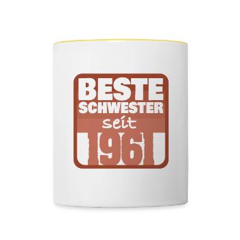 Beste Schwester 1961 - Tasse zweifarbig - Weiß/Gelb - Vorne