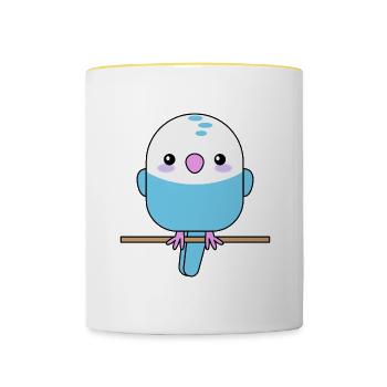 Niedlicher Wellensittich, Papagei, Vogel - Tasse zweifarbig - Weiß/Gelb - Vorne