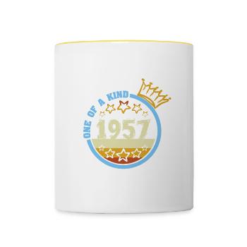 One of a kind Einzigartig Baujahr 1957 - Tasse zweifarbig - Weiß/Gelb - Vorne