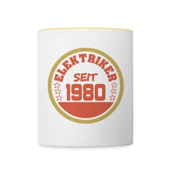 Elektriker geboren 1980 - Tasse zweifarbig - Weiß/Gelb - Vorne