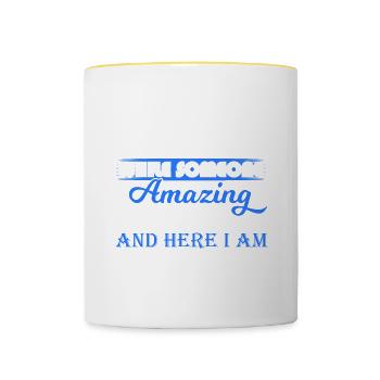 Ab und zu kommt jemand Erstaunliches vorbei und - Tasse zweifarbig - Weiß/Gelb - Vorne