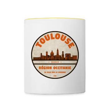 Toulouse Skyline Badge - Contrasting Mug - white/yellow - Front