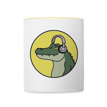 Écouteurs de musique Alligator Listening Crocodile - Mug contrasté - blanc/jaune - Devant