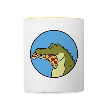 Pizza et alligators, animaux sauvages, crocodiles - Mug contrasté - blanc/jaune - Devant