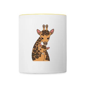 Mother's Day Mommy Mom Giraffe Tall Long-necked - Contrasting Mug - white/yellow - Front