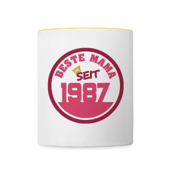 Jahr 1987 - Tasse zweifarbig - Weiß/Gelb - Vorne