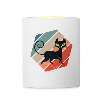 Rétro Vintage mignon félin Feral Meow animaux de - Mug contrasté - blanc/jaune - Devant