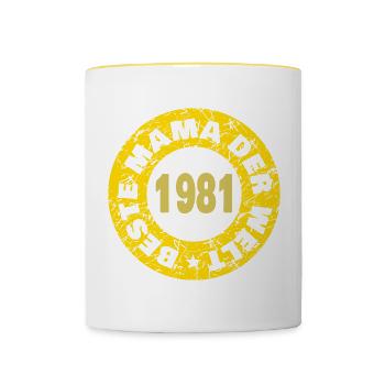 Jahr 1981 - Tasse zweifarbig - Weiß/Gelb - Vorne