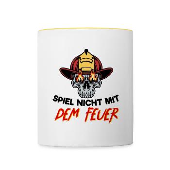 Feuerwehrhelm Statement Feuerwehr Brandschutz - Tasse zweifarbig - Weiß/Gelb - Vorne