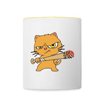 Batte de baseball mignon félin Feral Meow animaux - Mug contrasté - blanc/jaune - Devant