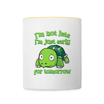 Slow Not On Time Reptile Shell Turtle T-shirt - Mug contrasté - blanc/jaune - Devant