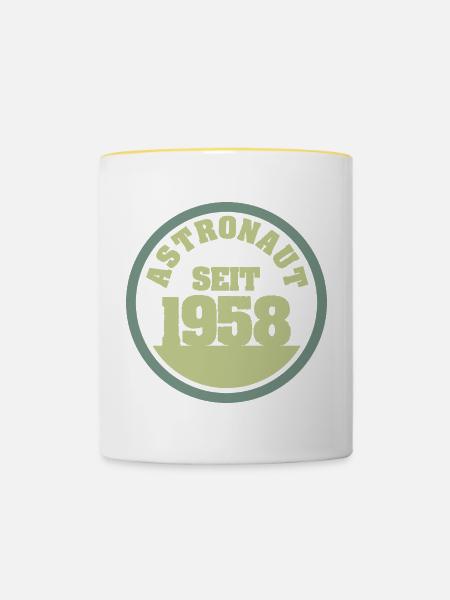 geboren 1958 - Tasse zweifarbig - Weiß/Gelb